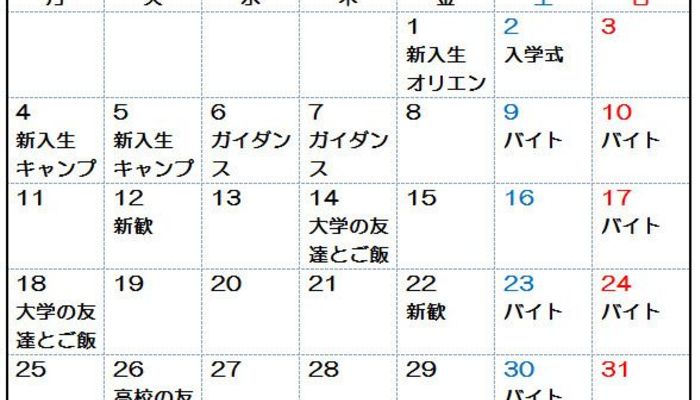 入学当時のスケジュール帳 自分のペースでok とある都内大学1年生の4月の過ごし方 学生記者 入学 新生活 入学準備 新生活 マイナビ 学生の窓口